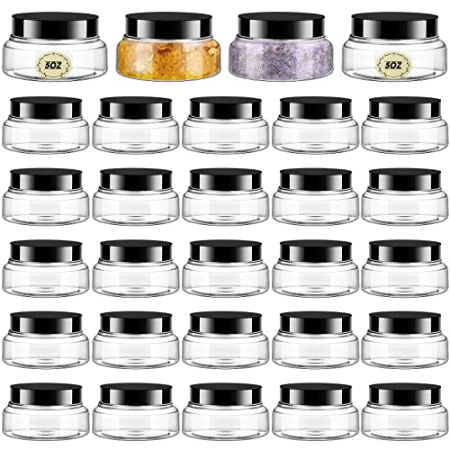 24 Pack Plastic Cosmetic Jars with Lids Label, 5 oz, Clear, Black - color: Clear, Black, size: 5 oz