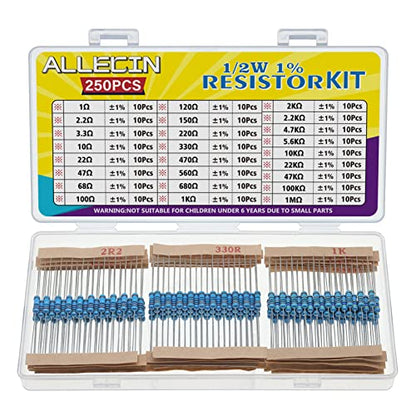 25 Values 1/2W Resistor Kit from 1 Ohm to 1M Ohm 1/2 Watt 1% Metal Film Resistors Assortment - style: 1/2W