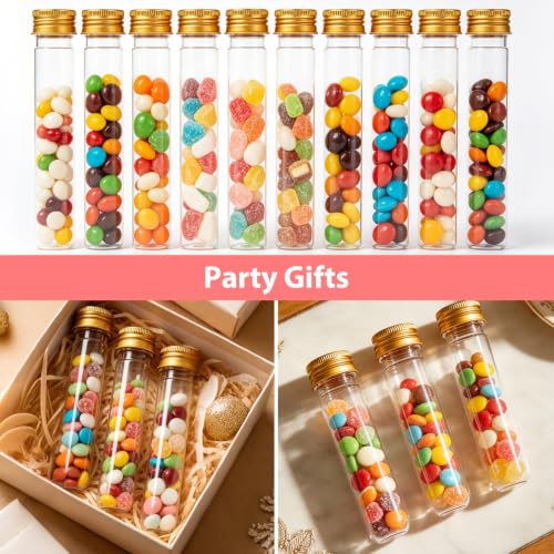 WOPPLXY 50 Pcs 65 ML Clear Plastic Test Tubes with Caps, Plastic Candy Tubes with Screw Caps, Clear Bath Salt Tubes, Gumball Tube for Candy Bath Salts Spices Beads and Party Christmas Home Décor