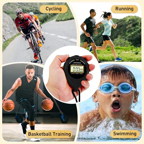 Stopwatch Sport Timer, 2 Pack Large Display Digital Stopwatch Timer with Date Time, No Alarm Silent Easy to Set Stopwatches for Sports, Coaches, Kids, Swimming and Running (Black) - color: Black