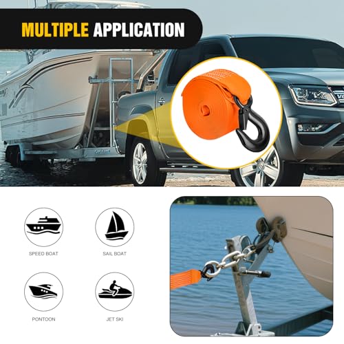 Nilight Boat Trailer Winch Strap 2" x 20' with Steel Hook - color: 2in x 20ft Boat Trailer Winch Strap