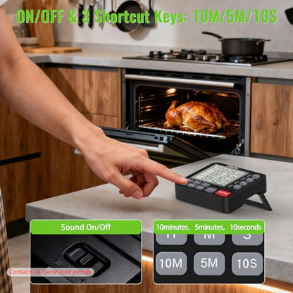 Digital Dual Kitchen Timer, Multi-Channel Triple Countdown for Cooking - color: White