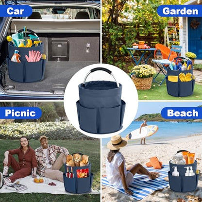 Cleaning Caddy with Handle, Cleaning Supplies Organizer Bucket - color: Dark Blue