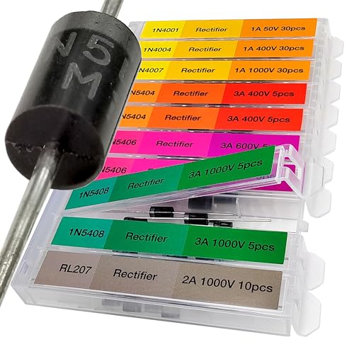 EEEEE 130 pcs 7 Value Rectifier Diode Kit Diode Assortment Kit Contains Pack of Assorted diodes 1N4001 1N4004 1N4007 1N5404 1N5406 1N5408 RL207 - size: Rectificer 130pcs 7 Types