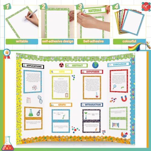 94 Pcs Science Fair Board Supplies 60 Trim Scalloped Bulletin Borders 24 Presentation Subtitles 2 Project Titles 6 Letter Stickers 2 Stickers for Classroom Display Boards(Scientific Lab) - style: Scientific Lab