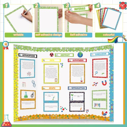 94 Pcs Science Fair Board Supplies 60 Trim Scalloped Bulletin Borders 24 Presentation Subtitles 2 Project Titles 6 Letter Stickers 2 Stickers for Classroom Display Boards(Scientific Lab) - style: Scientific Lab