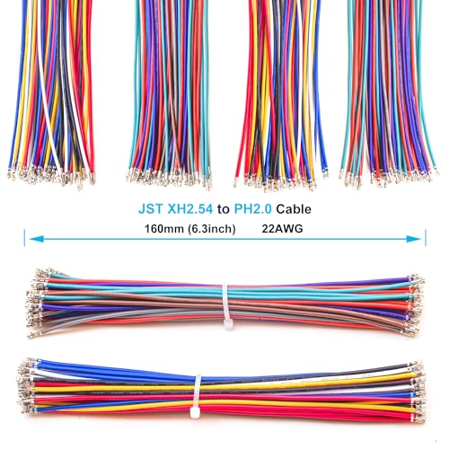 XH2.54 to PH2.0 JST Connector Kit and Pre-Crimped 22AWG Cable,Compatible with JST-XH 2.54mm & JST-PH 2.0mm Cable Connector 2/3/4/5/6/7/8/9/10Pin 16cm Wire (XH-to-PH)