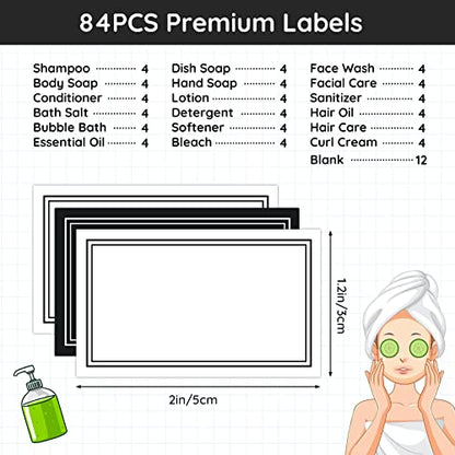 Segbeauty 84 Pack Self-Adhesive Waterproof Labels, Removable Soap Dispenser Bottles Stickers for Bathroom, Kitchen, Laundry & DIY Cleaning, Modern Farmhouse Home Decor - style: S+D+F+Blank-Mixed