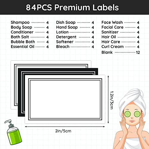 Segbeauty 84 Pack Self-Adhesive Waterproof Labels, Removable Soap Dispenser Bottles Stickers for Bathroom, Kitchen, Laundry & DIY Cleaning, Modern Farmhouse Home Decor - style: S+D+F+Blank-Mixed