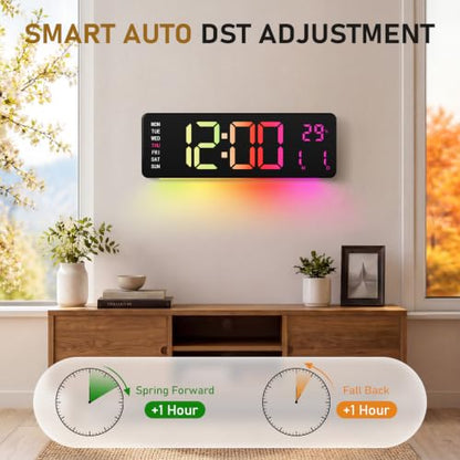 16" Large Digital Wall Clock with RGB LED Display & Remote for Classroom - color: Multicolor