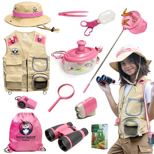 Kids Explorer Kit with Safari Vest & Hat for 7-12 Year Old Boys & Girls - color: Pink, size: Large