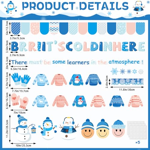 Winter Snowman Bulletin Board Decorations Set Winter Sweater Paper Cutouts Christmas DIY Photo Snowflake Classroom Bulletin Border for Xmas Holiday Party School Home Chalkboard Wall Decoration Favor - style: it’scold in here