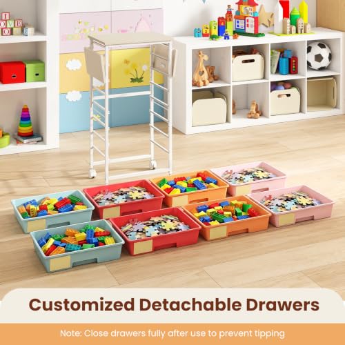Giantex 8 Drawers Rolling Cart with Wheels, Folding Wood Top - color: Macaron, size: 8 Drawer-26.5"x11"x30"