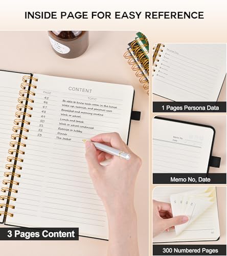 PERCUN Spiral Notebook 300 Numbered Lined Pages Hardcover Journal 5.9"x8.5" - color: Black, size: A5 size (5.9in x 8.5in)