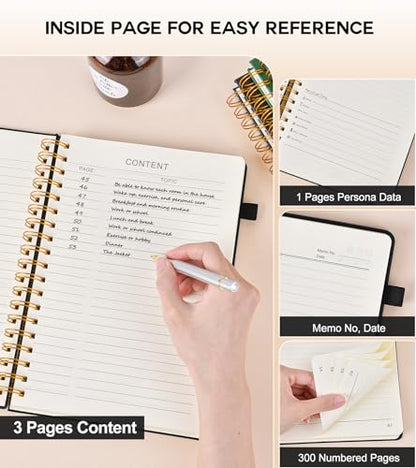 PERCUN Spiral Notebook 300 Numbered Lined Pages Hardcover Journal 5.9"x8.5" - color: Black, size: A5 size (5.9in x 8.5in)