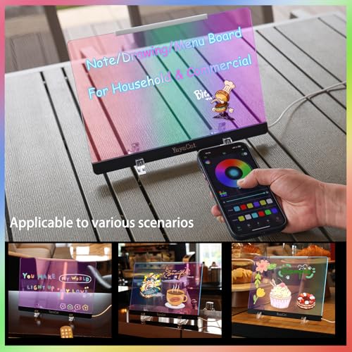 LED Acrylic Led Note Board with Unlimited Colors,Amazing Dreamy Rainbow Light,Voice-Sensing Smart System,App & Remote Control,Glowing Desktop Drawing Note Board,Extra-Thick 0.16X12X8.5 in