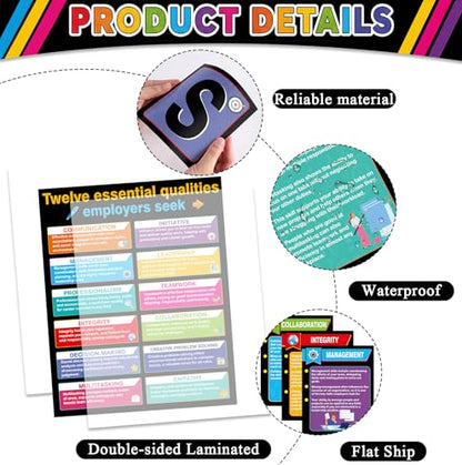22 Pcs Job Skills Posters Back to School Classroom Decorations Essential Qualities Employer Seek Posters Educational Bulletin Board Set for High School College Library Workplace Wall Decor, Coloful