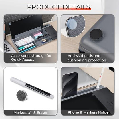 TOWON Glass Desk Whiteboard 16x7 in, Wireless Charger and Storage, Black - color: Charger Black