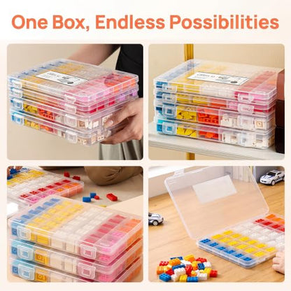 42 Grids Clear Plastic Storage Box, Removable Divider Small Parts Organizer, Portable Compartment Container for Adult Craft Hardware Bead Daily Classification, 1Pcs