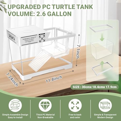GOZILLA Mini Aquatic Turtle Tank Kit with Adjustable Lamp,PC Turtle Tank Starter Kit,Small Hermit Crab Tanks with Lid, Hanging Platform for Baby Turtles,Crabs,Fish.(11.8×7.24×7.1''/White Kit) - color: Mini-White01
