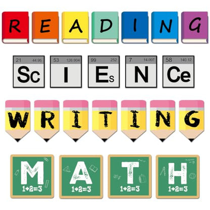 23Pcs Core Subjects Classroom Decoration Bulletin Board Set Science Reading Math Writing Bulletin Board Paper Book Sign Classroom Decor for Back to School Elementary Blackboard Craft Wall Decor