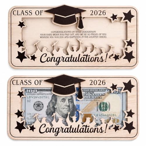 1pc Graduation Money Holder 2026, Wooden Cash Gift Holder for Class of 2026, Graduation Gift for Her, Him, Graduation Money Card Envelope Box for High School, College, University Senior Graduates - color: Graduation Cheer