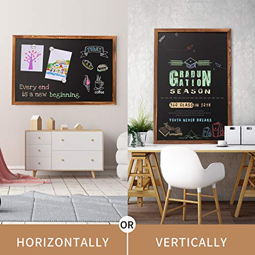 Rustic Wood Framed Magnetic Chalkboard 24 x 36, Large Hanging Chalk Board Sign for Kids, Non-Porous Wall Blackboard for Wedding Kitchen Restaurant Menu and Home with 4 Unique Magnets, Brown - color: Brown