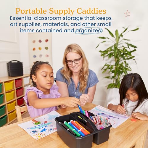 ECR4Kids 3-Compartment Small Storage Caddy Organizer, 6-Pack, Black - color: Black