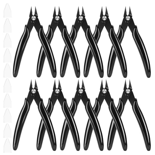 5 Inch Micro Wire Cutters, 10 Pack Precision Flush Cutters, Zip Tie Cutter - color: Black (10 Pack)