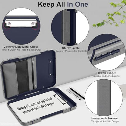 Clipboard, Clipboard with Storage, Heavy Duty Clip Boards 8.5x11, Protective Over Molded Edge, Plastic Clipboards, Contractor Folder with Internal Pen Pouch for Driver (Dark Blue) - color: Dark Blue