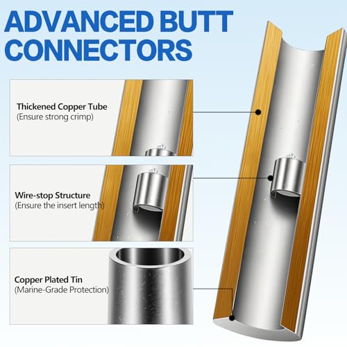 420PCS Non Insulated Butt Connectors Kit, Tinned Copper Wire Connectors, 24-8 AWG Crimp Connectors, Uninsulated Butt Connector Terminals for Automotive, RV, Marine, Trailer, Car Audio Wiring - style: 420 PCS Non Insulated Connectors