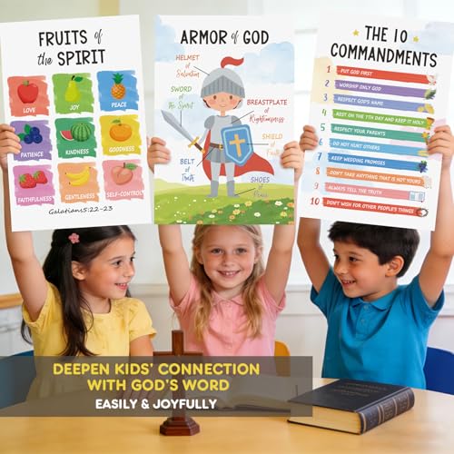 12 PCS Kids Bible Education Posters Set (11x17") - color: Bible Verse