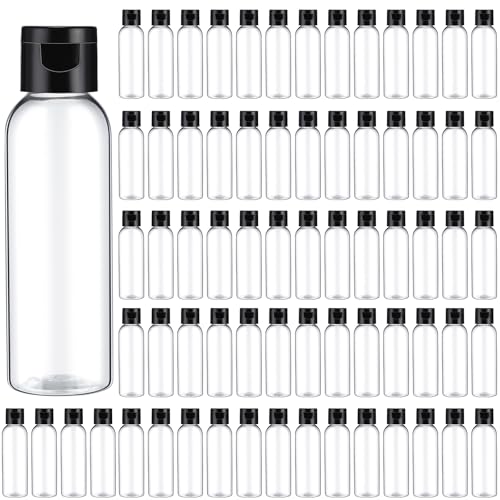 Zhehao 200 Pcs 2 oz Clear Plastic Empty Bottles with Lids(Black Cap) - color: Black Cap,Clear