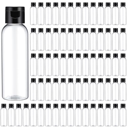 Zhehao 200 Pcs 2 oz Clear Plastic Empty Bottles with Lids(Black Cap) - color: Black Cap,Clear