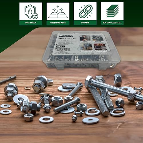 246 Hex Bolts, Nuts, Washers Assortment Kit, 304 Stainless Steel