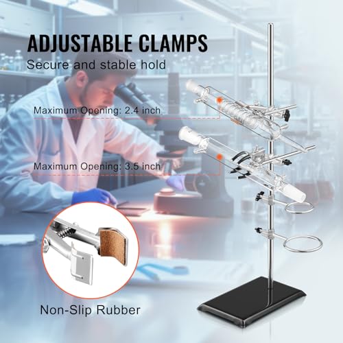 VEVOR Laboratory Support Stand Sets, Set of 2, Steel Lab Stand with 23.6 in Rod and 8.3 x 5.3 in Cast Iron Base, Includes Flask Clamps, Burette Clamps, and Cross Clamps