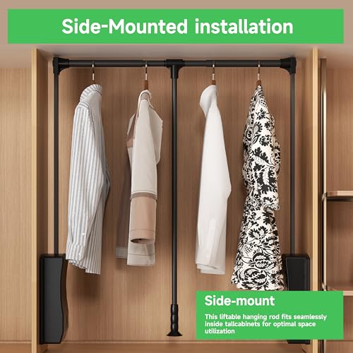Hitess Soft-Close Pull Down Closet Rod,Wardrobe Lifts Adjustable 21-47 Inch - color: Black, size: 21.6''-26''