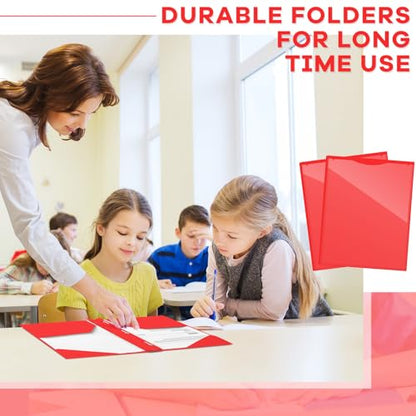 Henoyso 36 Pcs Plastic Folder with Clear Front Pocket, Red - color: Red