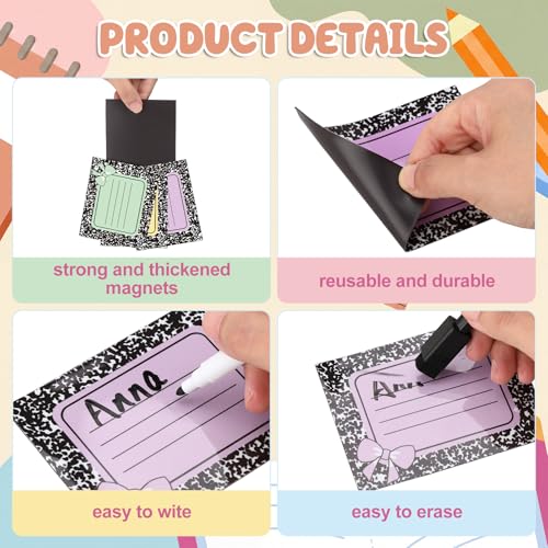 48 Pcs Pastel Dry Erase Magnetic Labels, Composition Notebook - style: Composition Notebook