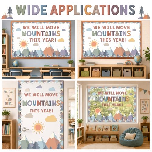 Moving Mountains Bulletin Board Decoration Set We Will Move Mountains This Year Classroom Decor Mountain Inspirational Paper Cutouts for Back to School Home Wall Door Party Supplies - style: Mountains