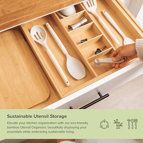 KitchenEdge Utensil & Junk Drawer Organizer, 19-33 in, Bamboo - color: Natural Bamboo, size: From 19" to 33" Wide