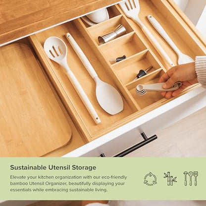 KitchenEdge Utensil & Junk Drawer Organizer, 19-33 in, Bamboo - color: Natural Bamboo, size: From 19" to 33" Wide