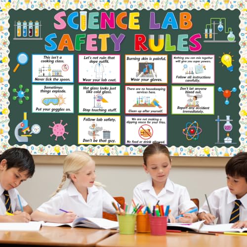 Science Lab Classroom Bulletin Board Science Lab Safety Rules Decorations Chemistry Class Rules Paper Cutouts Educational Laboratories Bulletin Board for Students School Chalkboard Wall Door Decor - style: Science Lab
