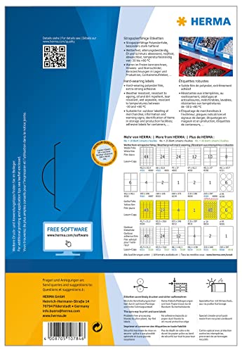 HERMA Self Adhesive Film Labels, 1 Label per A4 Sheet, 80 Sheets, 210 x 297 mm, 80 Labels, Blank Weatherproof Labels Stickers, Sticky Labels for Laser & Inkjet Printer, White - size: 210 x 297 mm, style: 80 sheets