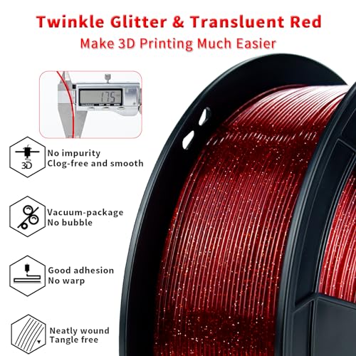 ZIRO 4 Packs Glitter 3D Printer Filament, Twinkle and Diamond Series, 4kg - color: Glitter Pla-4pack (Twinkle Red, Twinkle Blue, Diamond Purple, Diamond Black)
