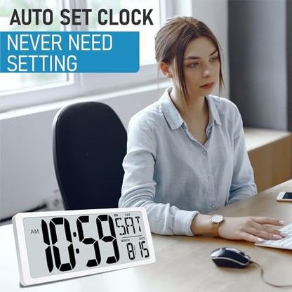 TXL 18.44" Large Digital Wall Clock with Backlight, Battery Operated Alarm Clock with Day, Date & Temperature, Jumbo Display Digital Count Up Down Timer Clock for Hoom,Classroom Room,Office - color: White Backlight-18.44in
