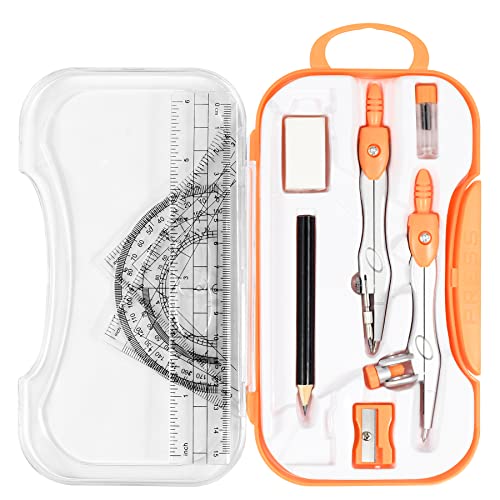 Vobou 10 pcs Math Geometry Set Student Supplies,Compass Kit Set (Orange） - color: Orange