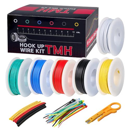 TMH 22 AWG “Stranded” Hookup Wire Kit, 6 Color Electrical Wires (25ft Each), Tinned Copper, 300V PVC Insulation – DIY Projects, Automotive, STEM & Electronics Repair - size: Stranded Wire - 25ft