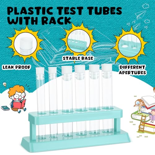 Copkim 2 Sets Test Tubes with Rack Clear Plastic Test with Caps and 6 Holes Holder Rack Nurse Party Decorations Shot Tubes for Scientific Experiments Party Favors Candy(Blue,Removable) - color: Blue