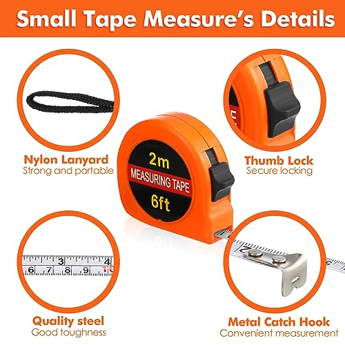 Copkim 50 Pcs Mini Tape Measure Keychain Bulk 6 Ft Retractable,Orange - color: Orange